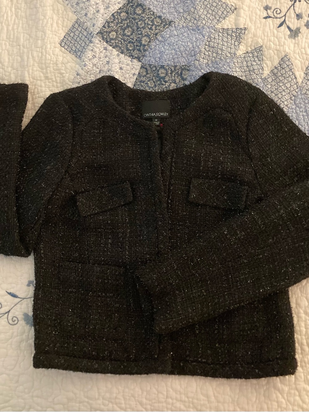 Cynthia Rowley Black Metallic Tweed Boxy Jacket